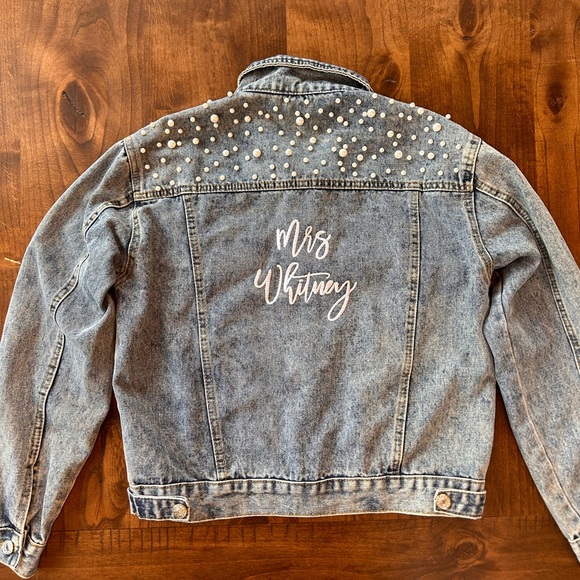 Heirloom Bridal Pearl-Embellished Denim Jacket | "Mrs. Whitney" | Size M - Picture 4 of 4